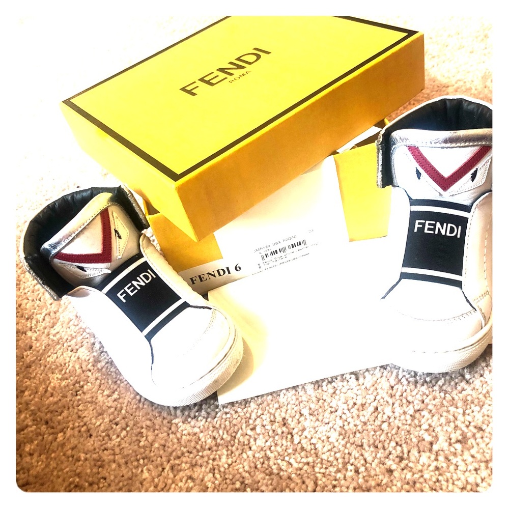 Fendi Boys white leather high top trainers